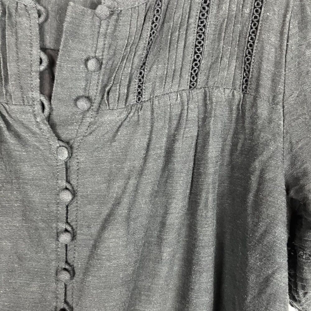 Madewell Pleated Button-Front Shift Dress Sz Small Black Pintucked Puff Sleeve‌ - Picture 5 of 6